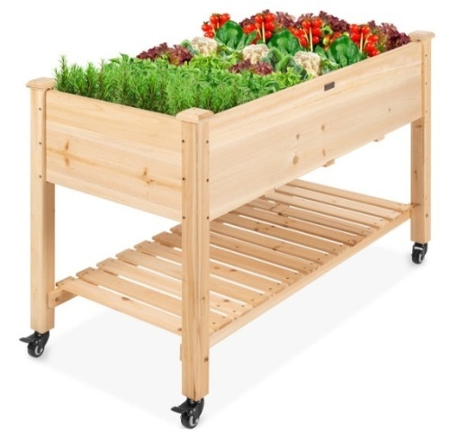 Mobile Raised Garden Bed Elevated Wood Planter w/ Wheels, Storage Shelf - Lot 616