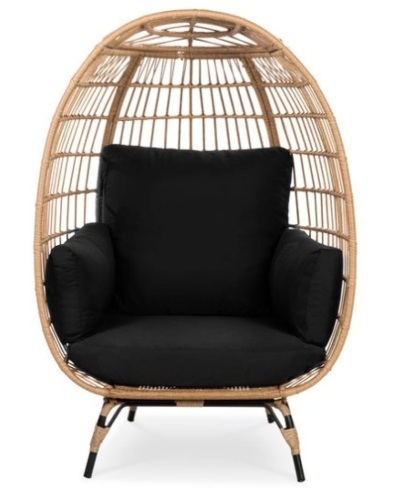 Wicker Egg Chair Oversized Indoor Outdoor Patio Lounger, Black - Lot 618