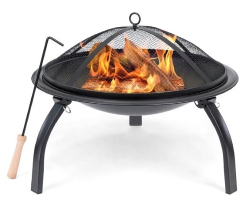 22in Fire Pit Bowl w/ Mesh Cover, Poker - Lot 622