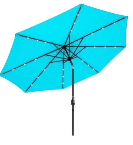 Solar LED Lighted Patio Umbrella w/ Tilt Adjustment, UV-Resistance - 10ft, Light Blue - Lot 627