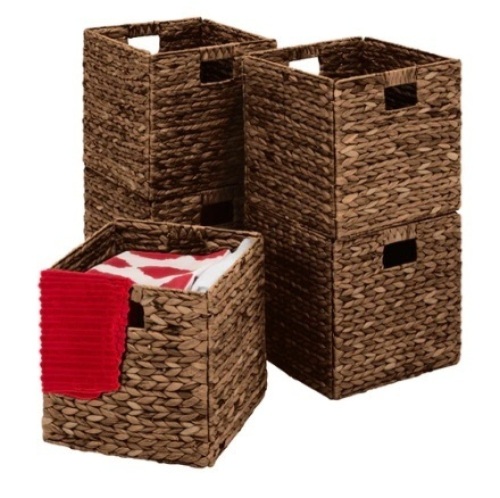Set of 5 Collapsible Hyacinth Storage Baskets w/ Inserts, 10.5x10.5in, Espresso - Lot 494
