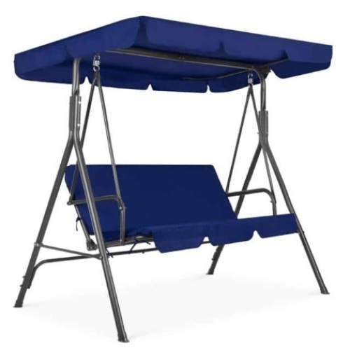 2-Person Metal Patio Swing with Blue Cushion - Lot 497