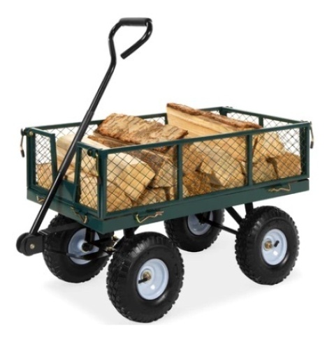 Steel Garden Utility Cart Wagon w/ 400lb Capacity, Removable Sides, Handle, Green - Lot 498