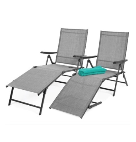 Set of 2 Outdoor Patio Chaise Recliner Lounge Chairs w/ Rust-Resistant Frame, Gray - Lot 501