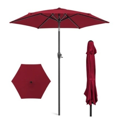Outdoor Market Patio Umbrella w/ Push Button Tilt, Crank Lift, 7.5ft, Burgundy  - Lot 502