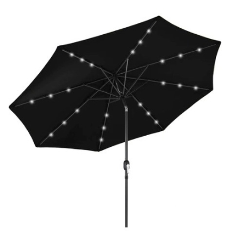 Solar LED Lighted Patio Umbrella w/ Tilt Adjustment, UV-Resistance, 10ft, Black - Lot 507