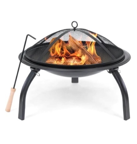 22in Fire Pit Bowl w/ Mesh Cover, Poker - Lot 508