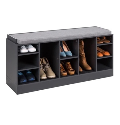 Shoe Storage Rack Bench w/ Padded Seat, 10 Cubbies, 46in, Gray - Lot 509