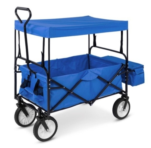 Utility Wagon Cart w/ Folding Design, 2 Cup Holders, Removable Canopy, Blue - Lot 632