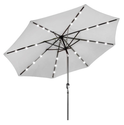 Solar LED Lighted Patio Umbrella w/ Tilt Adjustment, UV-Resistance - 10ft, Fog Gray - Lot 641
