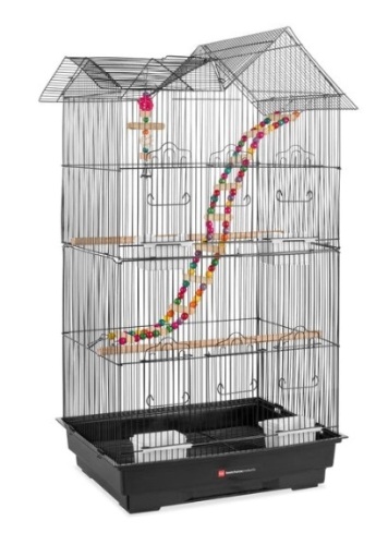 Indoor Outdoor Iron Birdcage w/ Removable Tray, 4 Feeders, 2 Toys - 36in - Lot 642