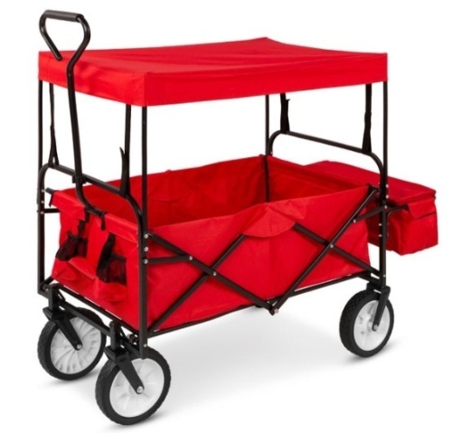 Utility Wagon Cart w/ Folding Design, 2 Cup Holders, Removable Canopy, Red - Lot 643