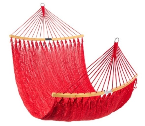 2-Person Woven Polyester Hammock w/ Curved Bamboo Spreader Bar, Carry Bag, Fire Red - Lot 654