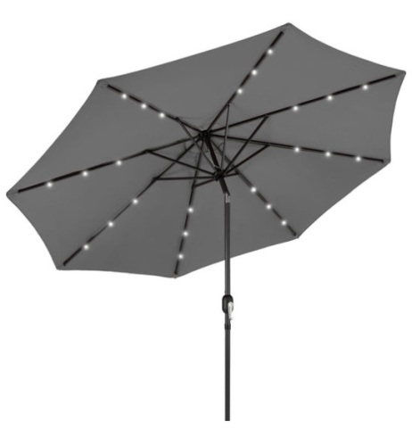 Solar LED Lighted Patio Umbrella w/ Tilt Adjustment, UV-Resistance - 10ft, Gray - Lot 660