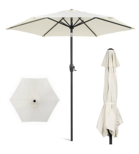 Outdoor Market Patio Umbrella w/ Push Button Tilt, Crank Lift - 7.5ft, Cream - Lot 661