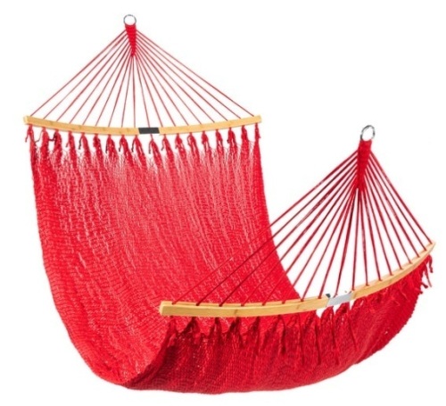 2-Person Woven Polyester Hammock w/ Curved Bamboo Spreader Bar, Carry Bag, Fire Red - Lot 662