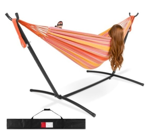 2-Person Brazilian-Style Double Hammock w/ Carrying Bag and Steel Stand, Sunset - Lot 665