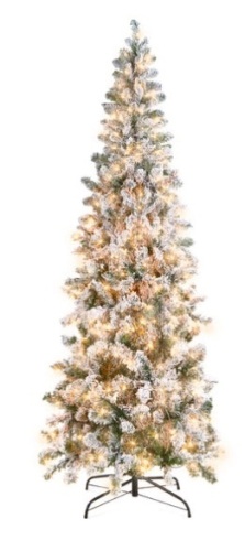 Pre-Lit Snow Flocked Artificial Pencil Christmas Tree, 7.5 ft - Lot 671