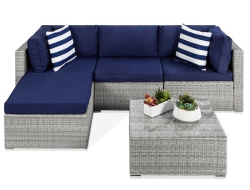 5-Piece Modular Wicker Sectional Conversation Set w/ 2 Pillows, Coffee Table - Lot 681