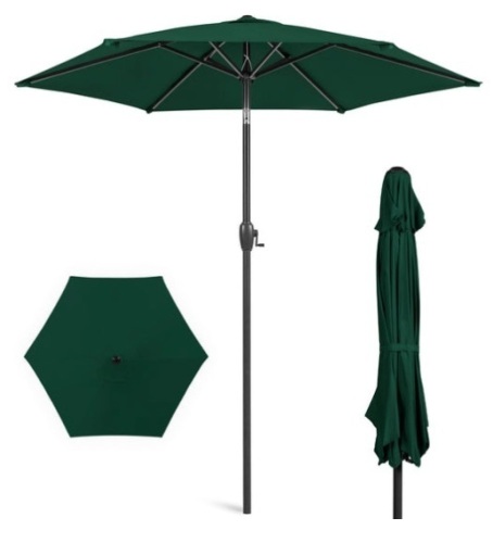 Outdoor Market Patio Umbrella w/ Push Button Tilt, Crank Lift - 7.5ft, Green - Lot 690