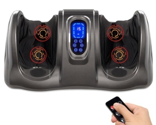 Therapeutic Foot Massager w/ High Intensity Rollers, Remote, 3 Modes, Gray - Lot 710