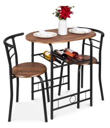 3-Piece Wooden Table & Chairs Dining Set w/ Lower Storage Shelf, Black/Brown - Lot 711