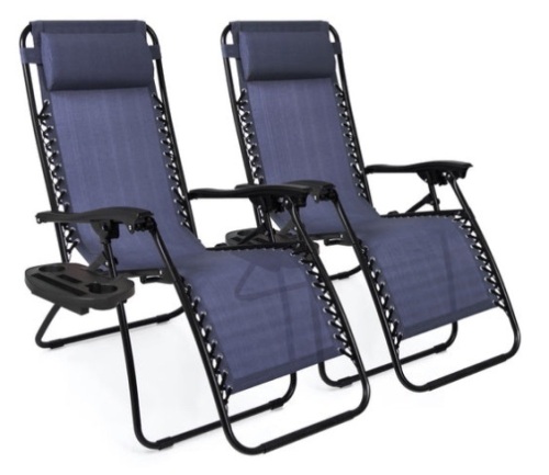 Set of 2 Adjustable Zero Gravity Patio Chair Recliners w/ Cup Holders, Blue - Lot 722