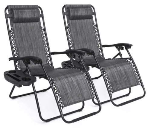 Set of 2 Adjustable Zero Gravity Patio Chair Recliners w/ Cup Holders, Gray - Lot 725