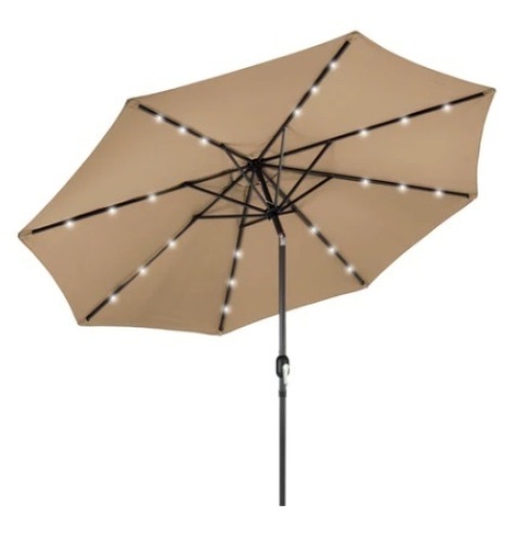Solar LED Lighted Patio Umbrella w/ Tilt Adjustment, UV-Resistance, 10ft, Tan - Lot 512