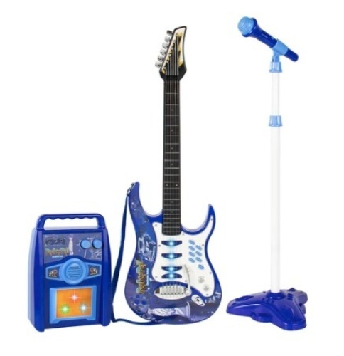 Kids Electric Guitar Toy Play Set w/ 6 Songs, Microphone, Amp, Blue - Lot 513