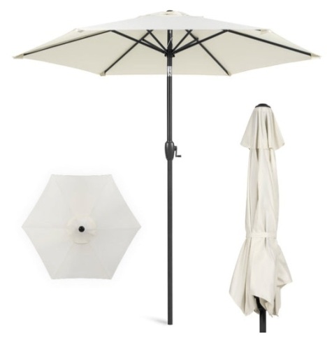 Outdoor Market Patio Umbrella w/ Push Button Tilt, Crank Lift - 7.5ft, Cream - Lot 729