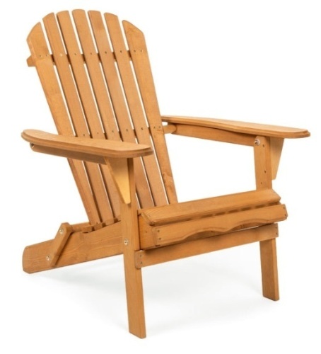 Folding Wooden Adirondack Chair Accent Furniture w/ Natural Finish - Brown - Lot 734