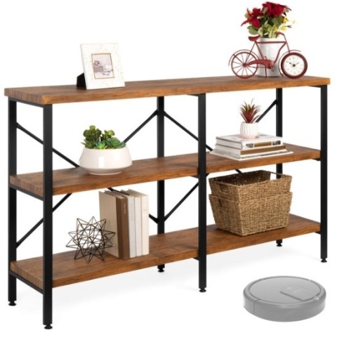 3-Tier Industrial Hallway Console Table for Living Room, Entry Way - 55in, Brown - Lot 738