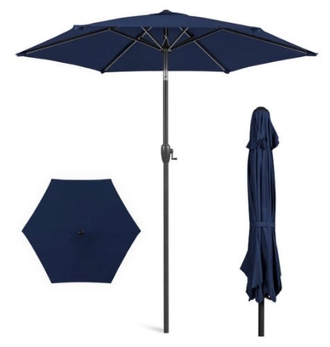 Outdoor Market Patio Umbrella w/ Push Button Tilt, Crank Lift - 7.5ft, Navy Blue - Lot 744