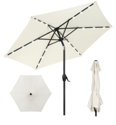 Outdoor Solar Patio Umbrella w/ Push Button Tilt, Crank Lift - 7.5ft, Cream - Lot 745