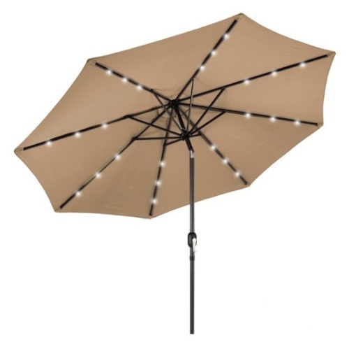 Solar LED Lighted Patio Umbrella w/ Tilt Adjustment, UV-Resistance - 10ft, Tan - Lot 746