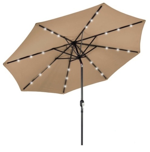 Solar LED Lighted Patio Umbrella w/ Tilt Adjustment, UV-Resistance - 10ft, Tan - Lot 748