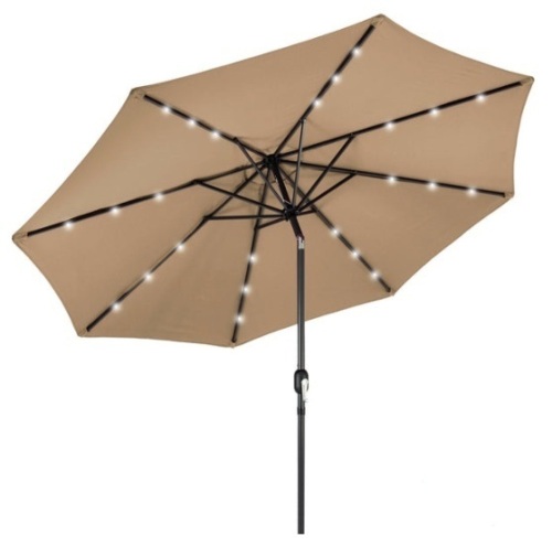 Solar LED Lighted Patio Umbrella w/ Tilt Adjustment, UV-Resistance - 10ft, Tan - Lot 749