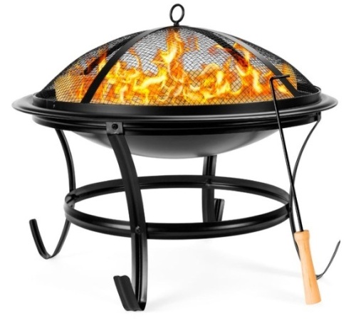 Steel Outdoor Patio Fire Pit Bowl w/ Screen Cover, Poker - 22in - Lot 757