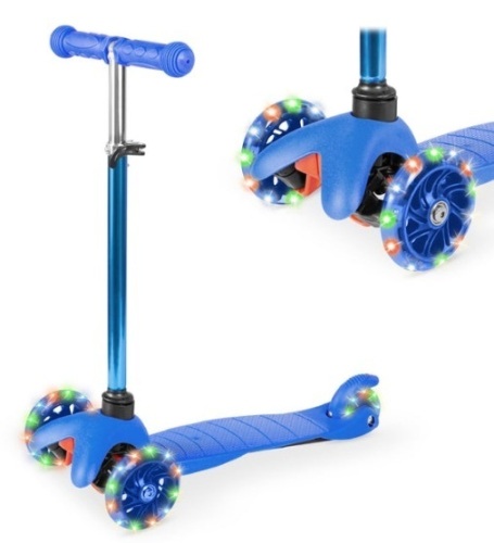 Kids Mini Kick Scooter Toy w/ Colorful Light-Up Wheels, Adjustable T-Bar, Blue - Lot 758