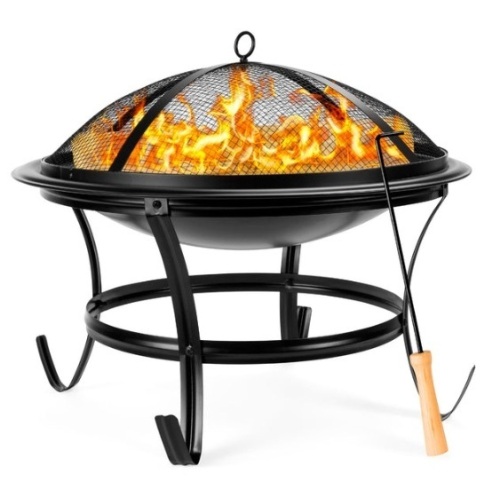 Steel Outdoor Patio Fire Pit Bowl w/ Screen Cover, Poker - 22in - Lot 769