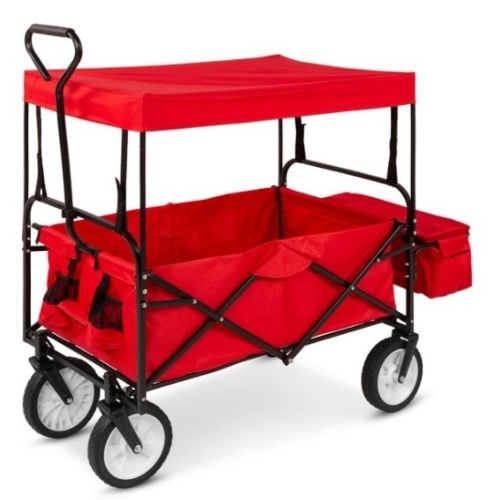 Utility Wagon Cart w/ Folding Design, 2 Cup Holders, Removable Canopy, Red - Lot 775