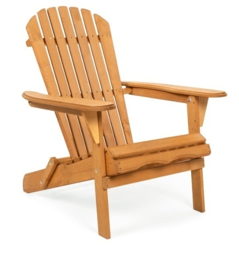 Folding Wooden Adirondack Chair Accent Furniture w/ Natural Finish - Brown - Lot 777