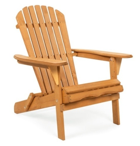 Folding Wooden Adirondack Chair Accent Furniture w/ Natural Finish - Brown - Lot 780