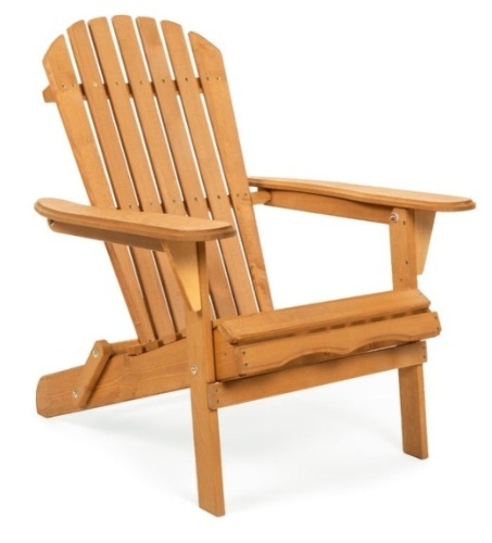 Folding Wooden Adirondack Chair Accent Furniture w/ Natural Finish - Brown - Lot 781