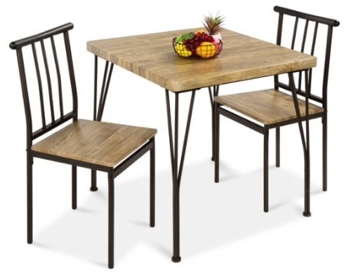 3-Piece Metal Wood Square Dining Table Furniture Set w/ 2 Chairs - Lot 784