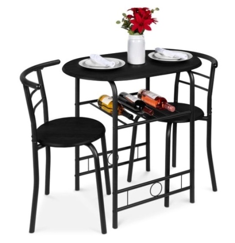 3-Piece Wooden Table & Chairs Dining Set w/ Lower Storage Shelf, Black - Lot 786