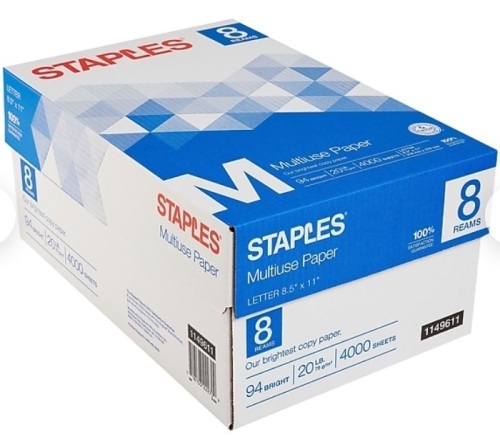 Staples Multiuse Copy Paper, 8.5" x 11", New, Retail 64.49 - Lot 180