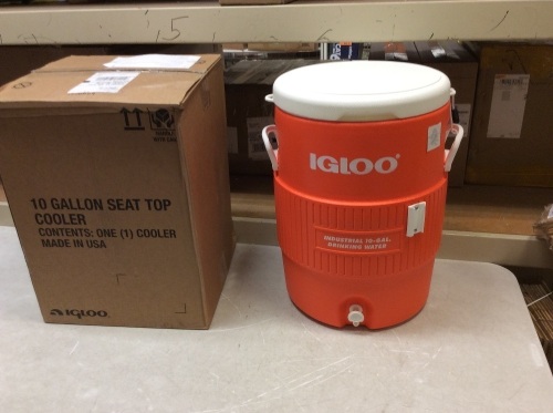 Igloo Seat Top Beverage Dispenser, Orange/White, 10 Gallon - Appears New  - Lot 100