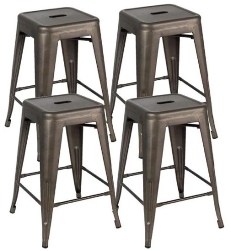 24" Bronze Metal Stackable Backless Bar Stools, Set of 4 - Appears New  - Lot 1031